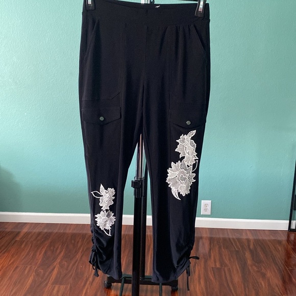 Black and White Track Pants with Distressed Details (F-1) - Picture 3 of 10